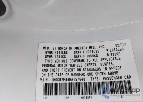 2017 Honda Accord Ex-L из США, поврежденный, VIN 1HGCR2F88HA157648